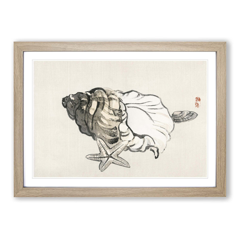 Starfish and Seashells by Kono Bairei - Picture Frame Painting Print, Oak Framed, 62cm H x 87cm W x 2cm D