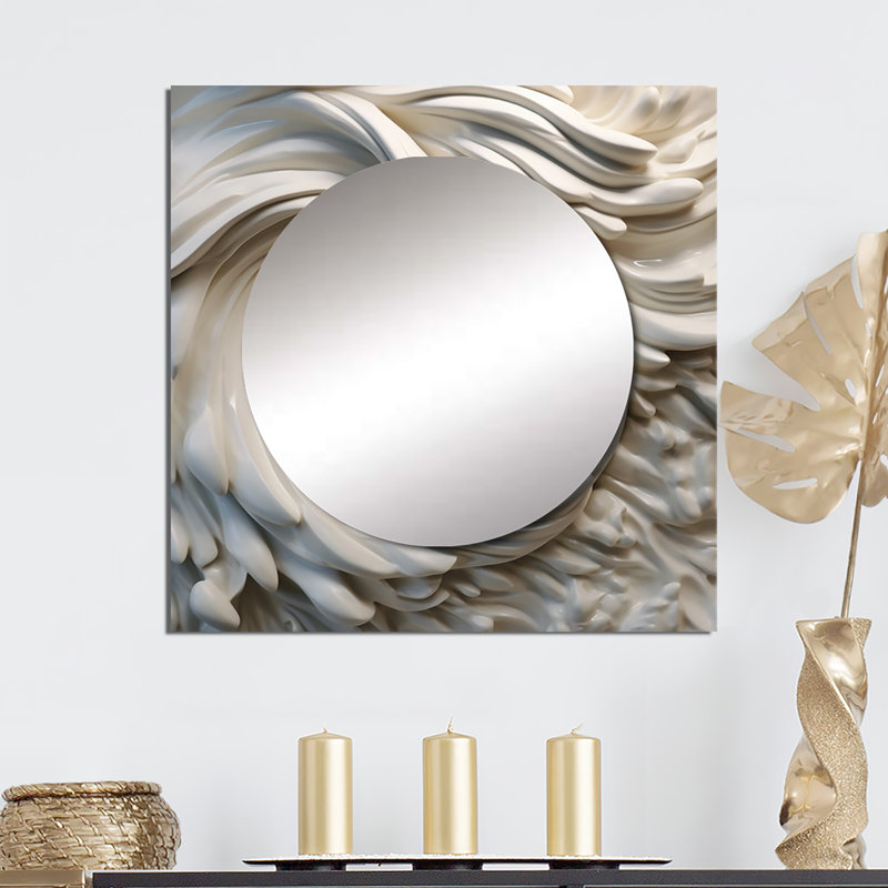 Elga - Nébuleuse spirale crème I, spirale abstraite, grand miroir mural carré pour chambre à coucher, 36 po x 36 po