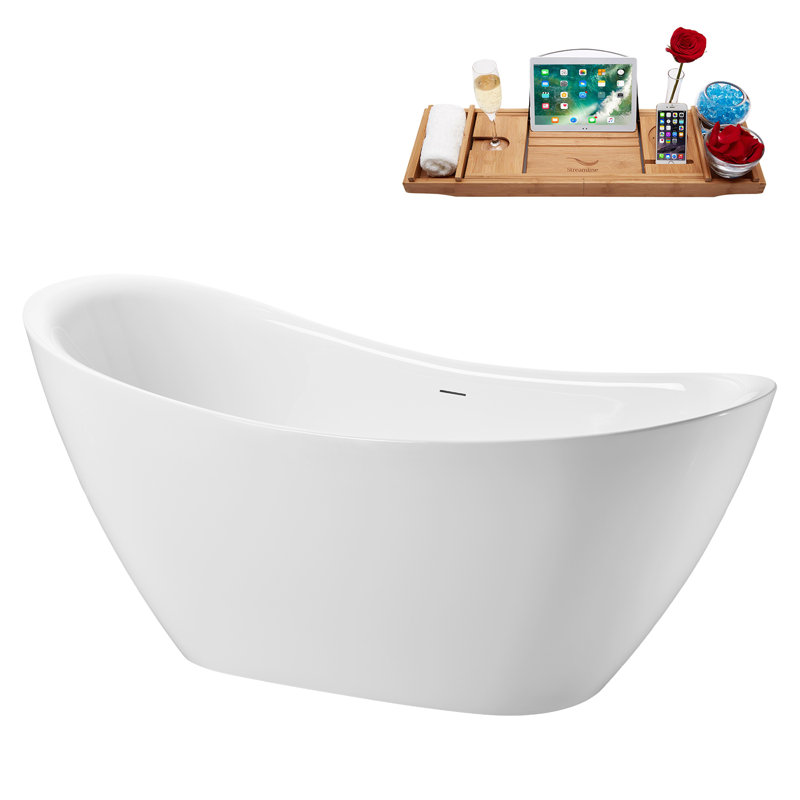 Baignoire autoportante blanche lustrée 51 "avec drain interne Streamline