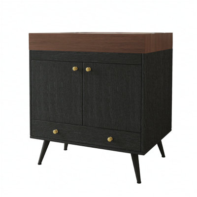 Ensemble de meuble-lavabo autoportant contemporain avec plateau en faux marbre et lavabo en céramique, 30 po
