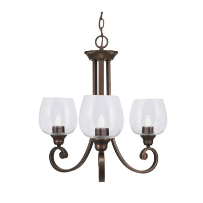 Aunesti 3 Light Uplight Chandelier Shown In Bronze Finish With 6" Clear Bubble Glass