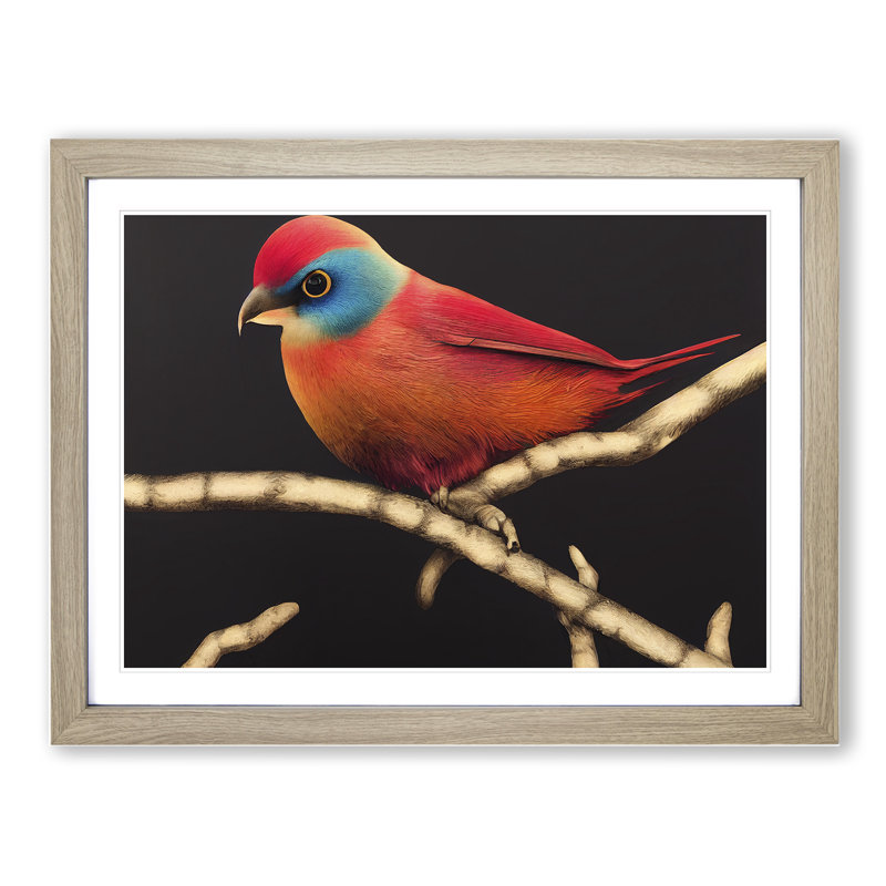 XH1022-8327X Stimulating Bird - Single Picture Frame Print, 34cm H x 46cm W x 2cm D, Oak