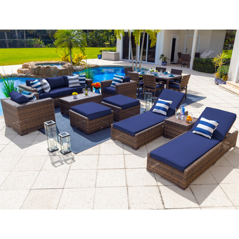 Centralmont 15 - Person Patio Conversation Set with Cushions, Sunbrella Canvas Navy, Brown
