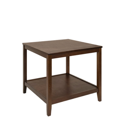 Table de bout classique en bois massif de 23,62 po avec tablette de rangement ouverte à 2 niveaux en finition noyer pour le salon, la chambre à coucher et les petits espaces