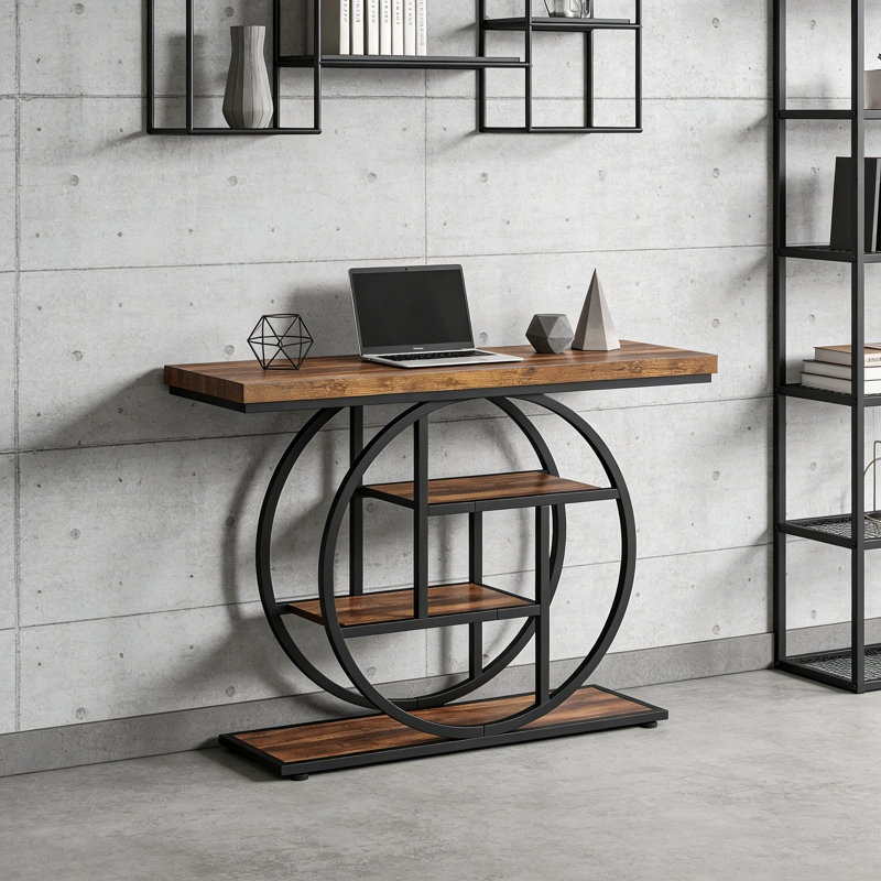 Console rectangulaire brune avec structure et tablette en métal pour les vestibules organisés