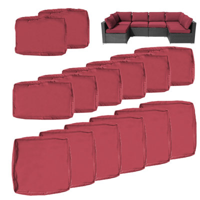 14pcs Outdoor Patio Wicker Sofa Cushion Covers Only, 6 Seat Cushion Slipcovers 6 Backrest Covers 2 Armrest Covers, Waterproof Polyester Replacement Furniture Cushion Slip Covers, Machine Washable, NO Foam Cushion Inserts Included (25.6*25.6*3.9in)