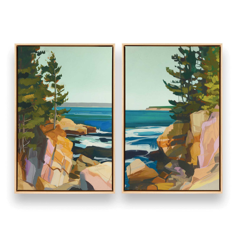 Ensemble 2 pièces Seacliff Whispers On Canvas par Azure Artisanal Studio, Cadre américain en érable flottant