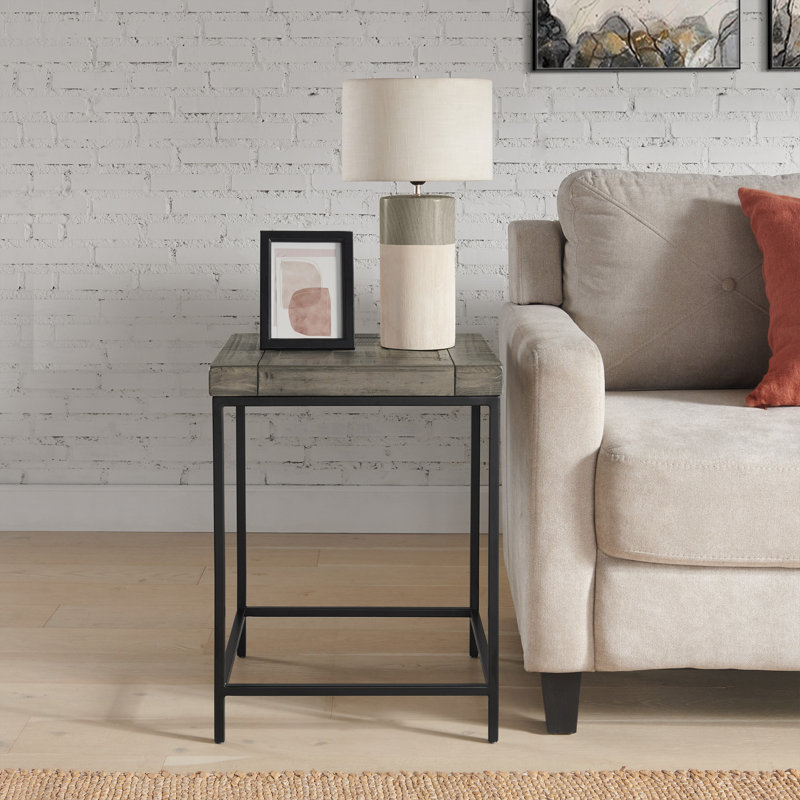 End Table - Industrial Modern Side Table with Wood Top and Metal Frame - Table for Living Room, Bedroom, Hallway, or Dorm Room