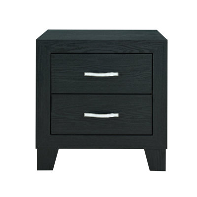 2 Table de chevet en bois massif noir moderne avec décoration noire, 2