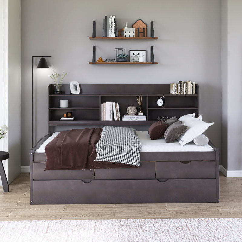 Wood Captain Bed With Trundle,Drawers, Twin, Antique Brown