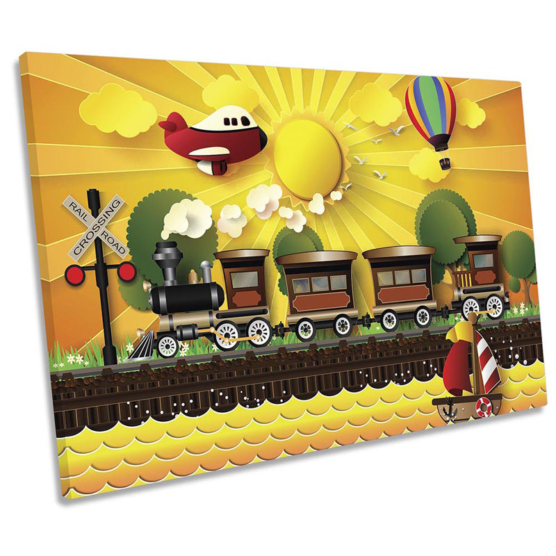 Z2399 Train Transport Kids Room - Wrapped Canvas Print, 40.6cm H x 61cm W x 2cm D
