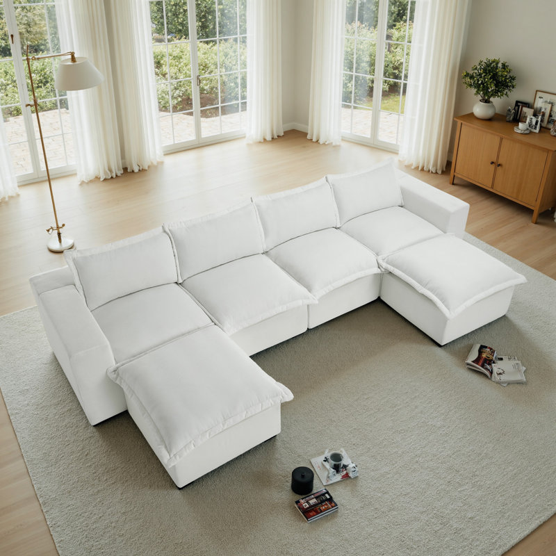 6 Seater Seating Component, Beige Chenille