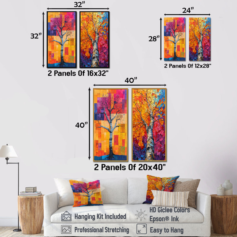 Ensemble de 2 pièces d'art jaune et jaune Basswood Tree I - Tree, H 28 po x l 24 po, Toile tendue