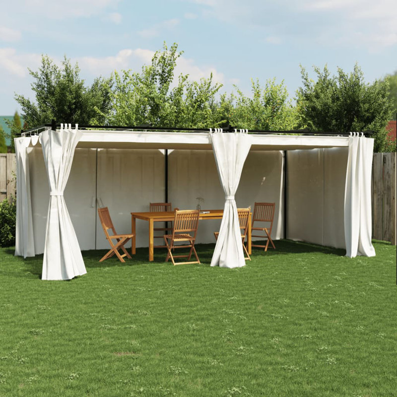 Gazebo With Curtains Steel, 220cm H x 596cm W x 295cm D, Cream