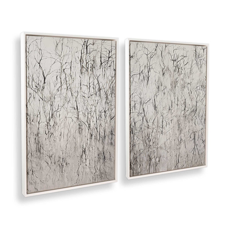 Winter's Lace Set of 2 Canvas Prints in a Frame,, 18.75" H x 25.5" W x 1.75" D, Opaque White Floater Framed