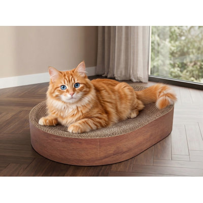 Oval Cardboard Cat Scratcher Bed, Corrugated Scratch Pad for Kittens, Furniture Protector
