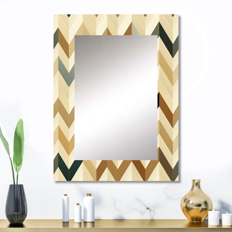 Adilynne chevron beige à chevrons élégance - miroir décoratif à chevrons, miroir mural glam, impression sur métal