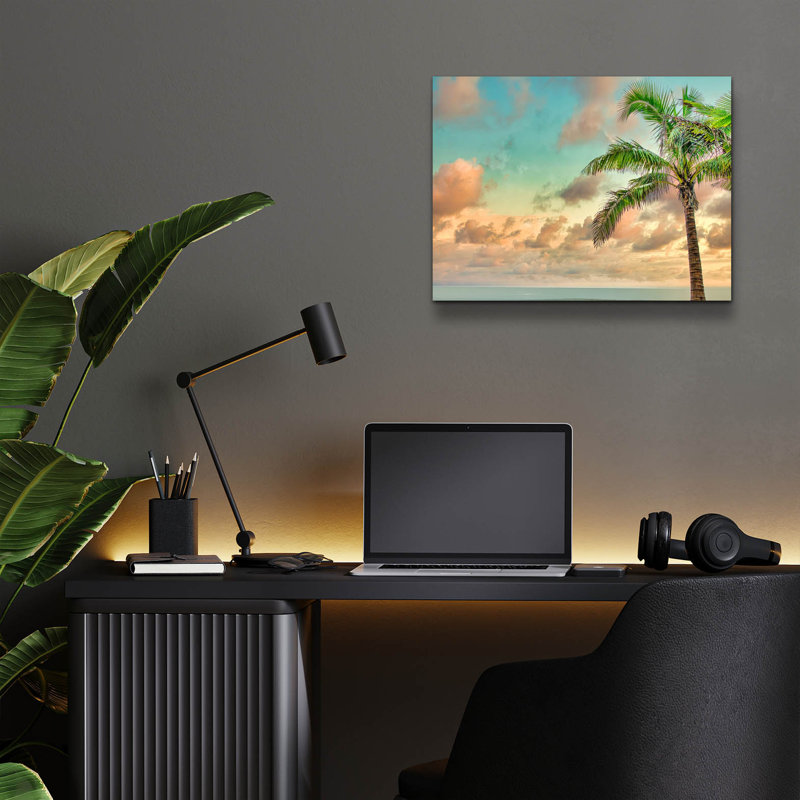 «Columbia Palm Sunset» par Mark A Paulda, art en verre acrylique Wal, H 12 po x l 16 po x P 0,13 po