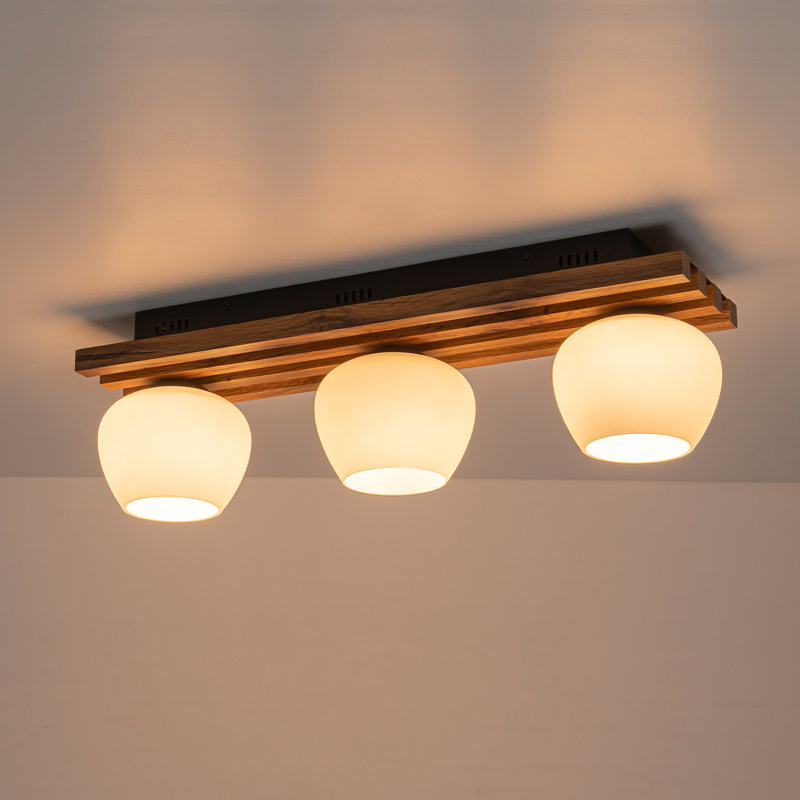 Plafonnier encastré en bois à 3 lumières
