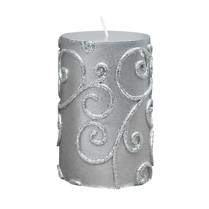 Bougie cylindrique sans parfum à volute, H 4 po x D 3 po, Argent, Ensemble de 12