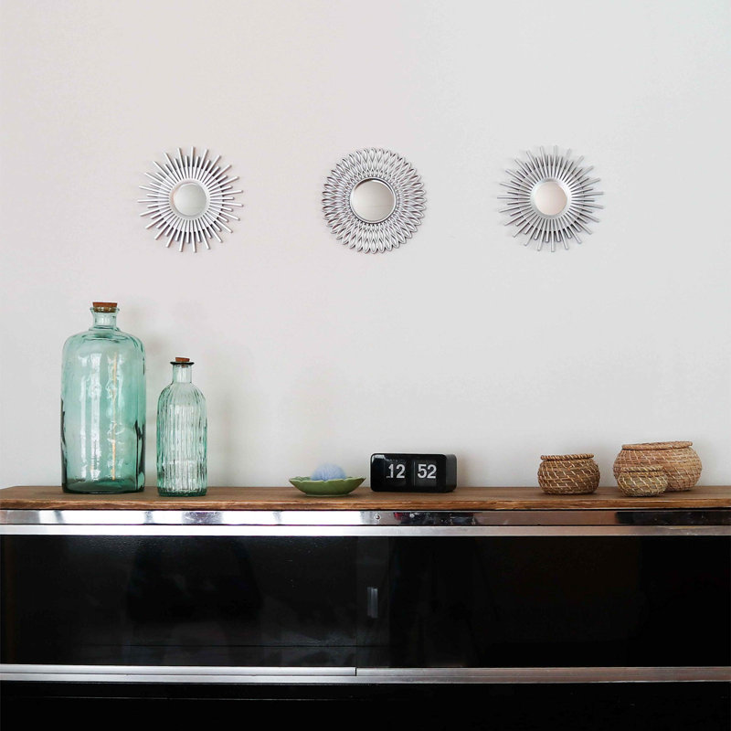 Ensemble de 3 miroirs muraux, miroirs ronds pour la chambre à coucher et le salon, Argent