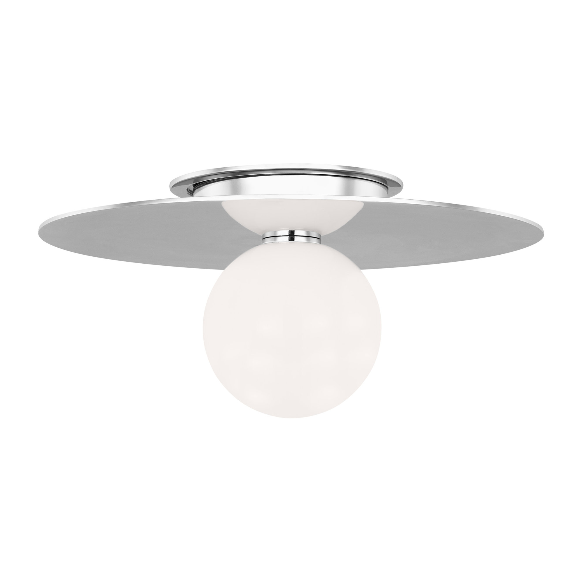 Single Light Glass Flush Mount, Polished Nickel