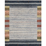 8x10 Gray Hand-Knotted Wool Framed Horizon Lines Modernist Contemporary Carpet Rug