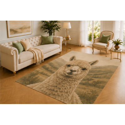 Tapis en alpaga «Ultra Léger» 5 pi x 7 pi, doux animal andin avec paysage Rolling Hill, revêtement de sol imprimé lisse pour le salon, la chambre à coucher, la chambre de bébé et la ferme