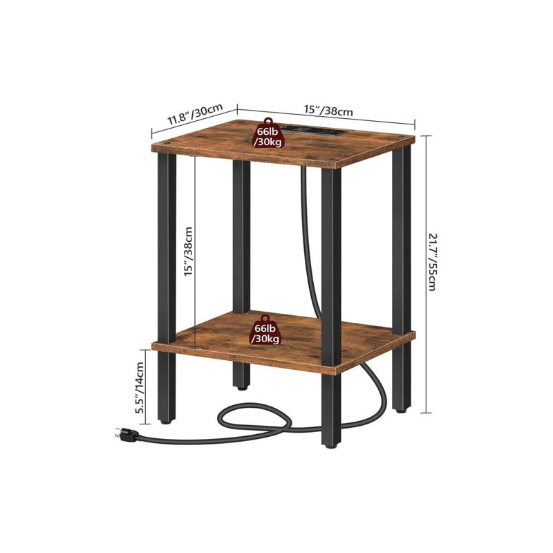 Ensemble de 2 tables d'appoint avec station de charge, table de bout avec ports USB et prise de courant, table de chevet en bois pour chambre à coucher, salon, petits espaces, assemblage facile