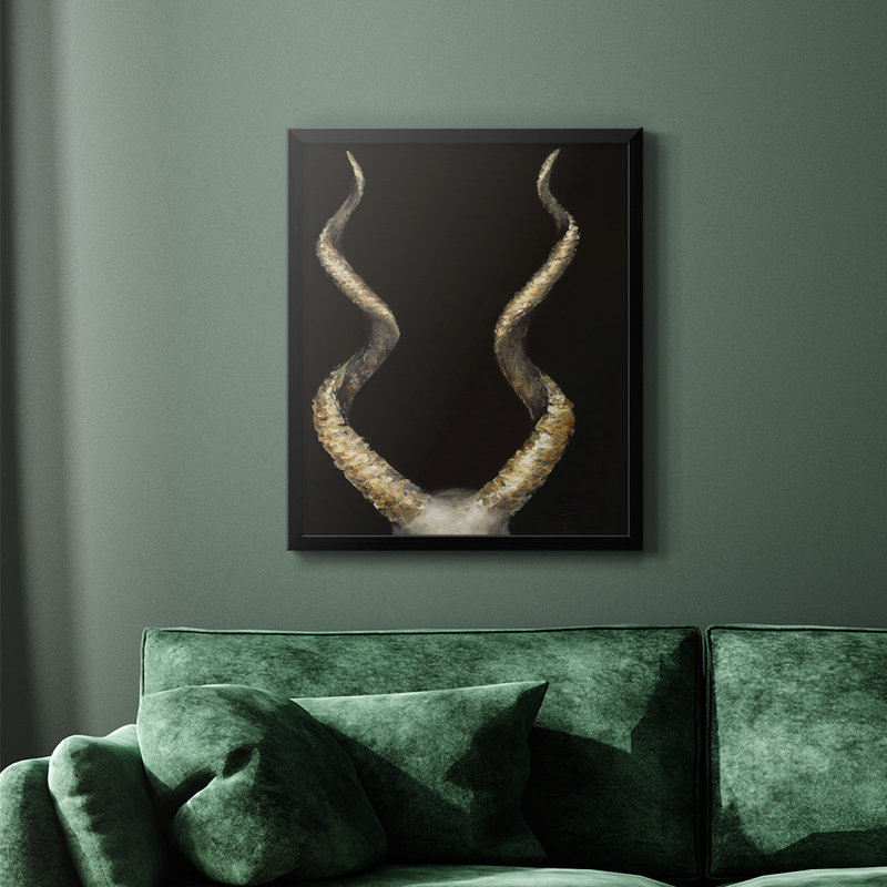 Toile encadrée de qualité supérieure en spirale avec cornes d'antilope, H 24 po x l 20 po, Noir