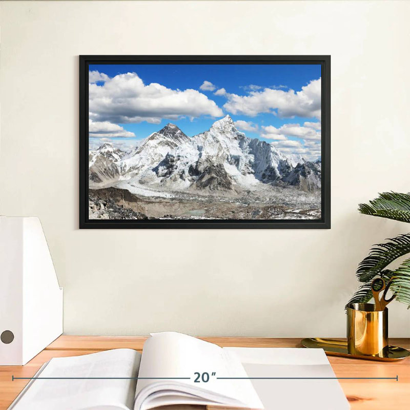Vue panoramique de l'Himalaya, Cadre flottant noir, 13 po x 9 po