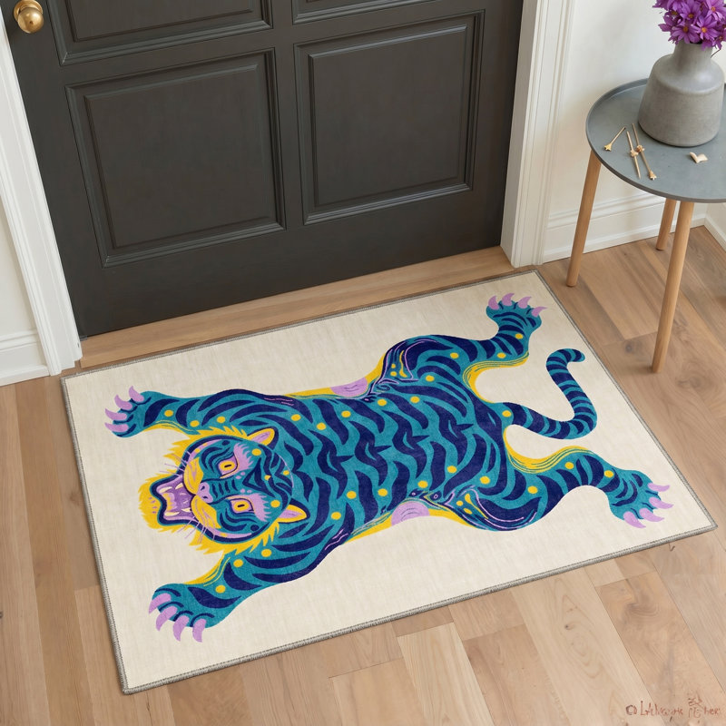 Valor Inspired Machine Washable Yellow / Blue / Beige / Purple Indoor Area Rug with Non-Slip Backing, Rectangle 8' x 10'