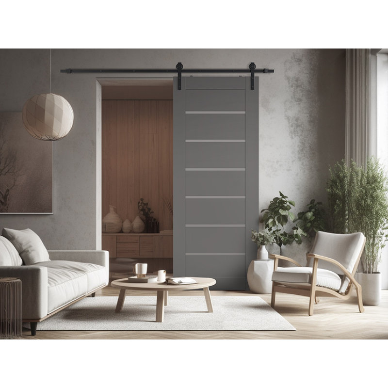 Porte de grange préfinie en bois massif Alba, Blanc noble, 31,75 po x 79,37 po