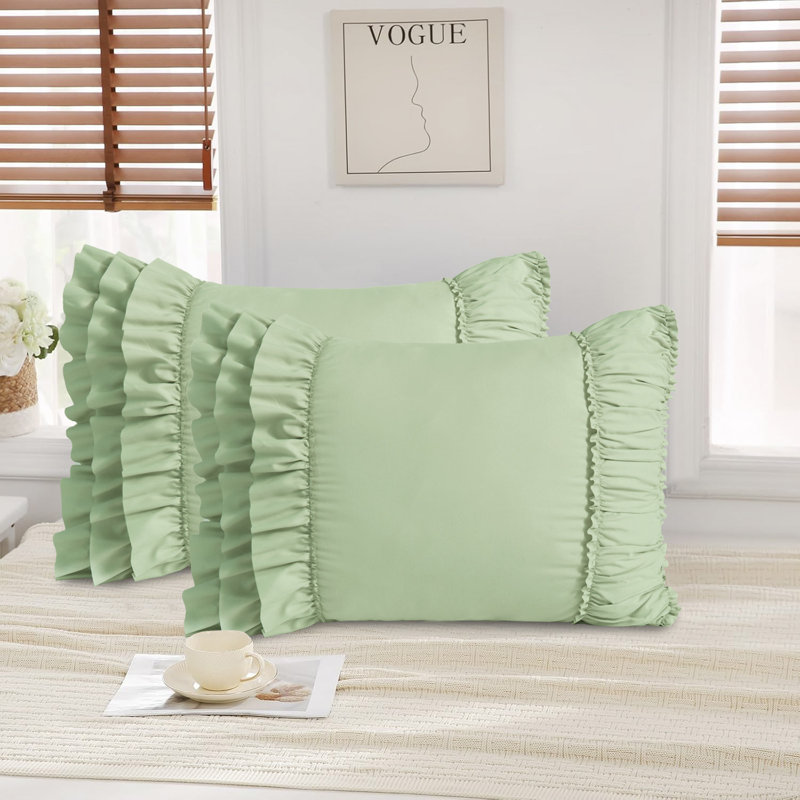 Set Of 2  Ruffle Pillow Shams, Handcrafted Ruffle Farmhourse Pillowcases,  Wrinkle And Shrinkage Resistant Boho Pillow Covers For Bedroom