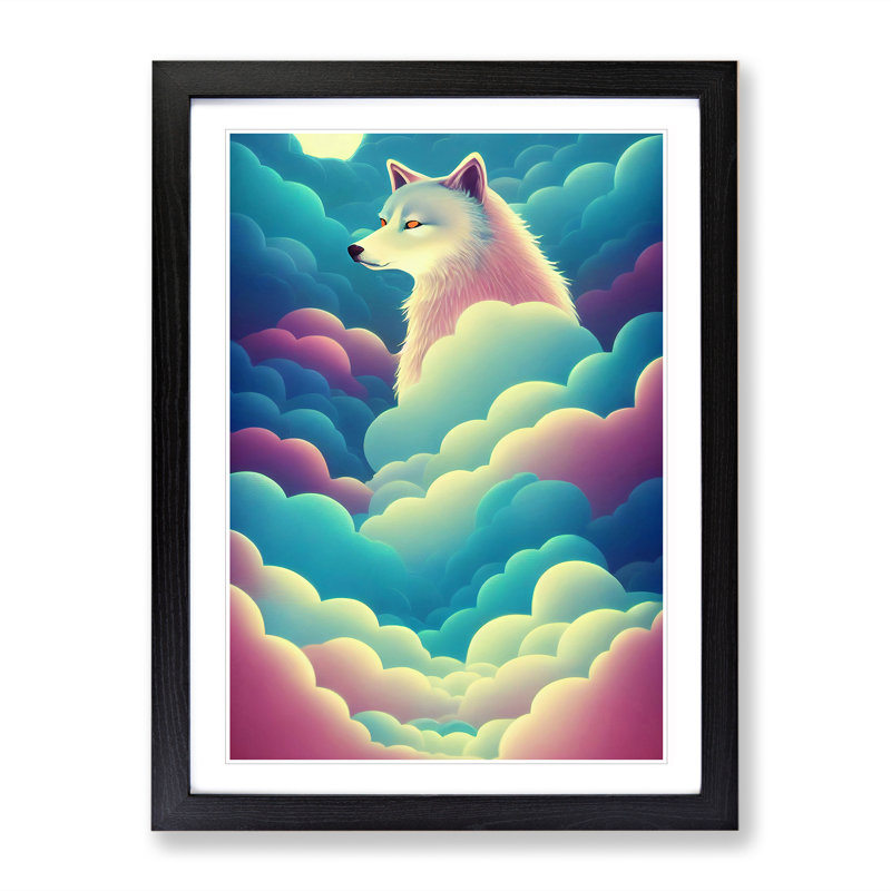 XV1022-5268X Wolf In The Clouds - Single Picture Frame Print, 64cm H x 46cm W x 2cm D, Black Framed