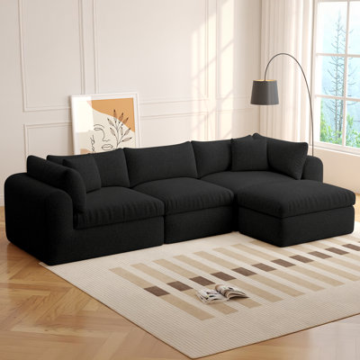 Boneless 113" Modular Sectional Sofa Couches Boneless Convertible L-Shape Cloud Velvet Couch with Ottoman, No Assembly