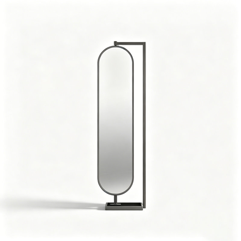 Contemporary Rotating Full Body Mirror Coat Hanger With Multi Purpose Back Storage Compartment
