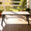 Table de salle à manger pliante extérieure toutes saisons, structure en métal robuste et plateau en bois-plastique (WPC), table de patio pliable pour le jardin, la cour, le balcon, rangement facile