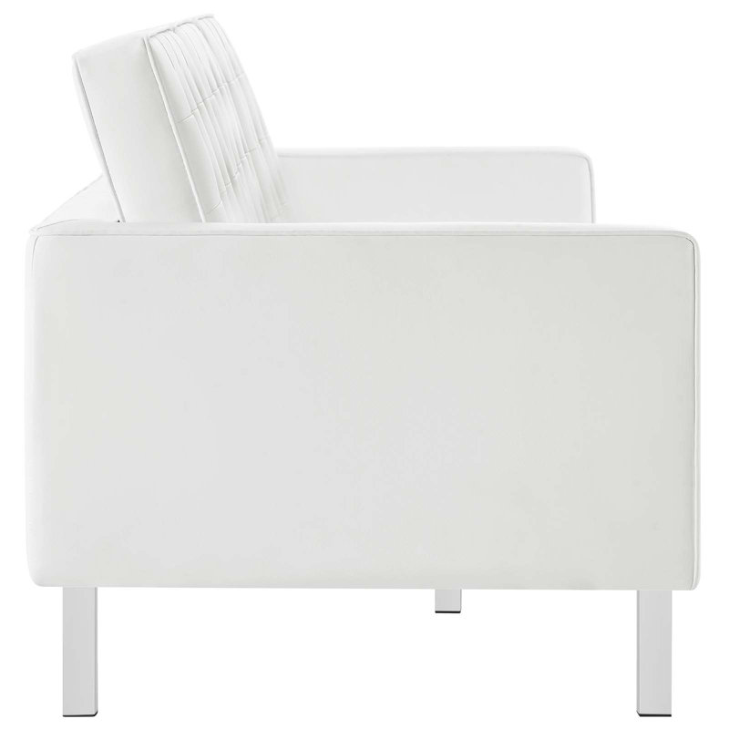 Upholstered 123'' Sofa, White Genuine Leather