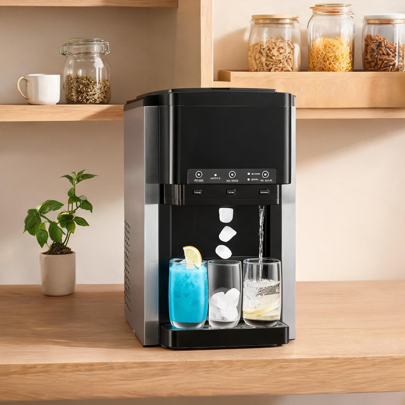 Machine à glaçons et distributeur d'eau 35 lb en acier inoxydable noir élégant