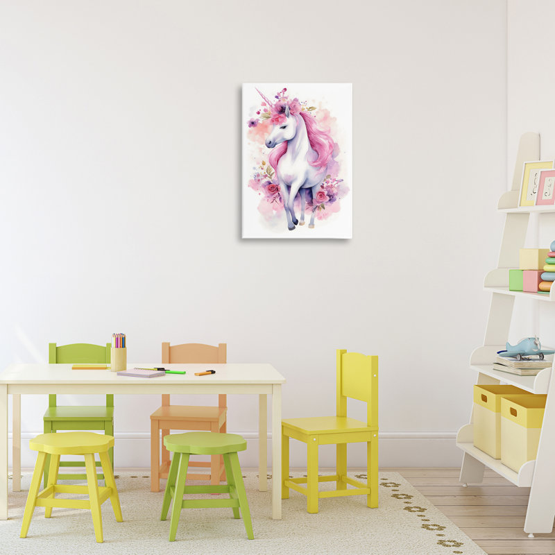Toile de licorne pastel et florale, design par Creative Studio, H 24 po x l 16 po