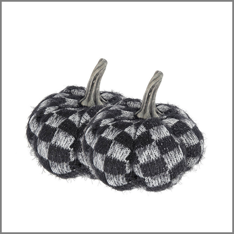 Ensemble de 2 décorations de citrouille en tissu noir 8,3 po x 8,3 po x 6,7 po pour les Fêtes