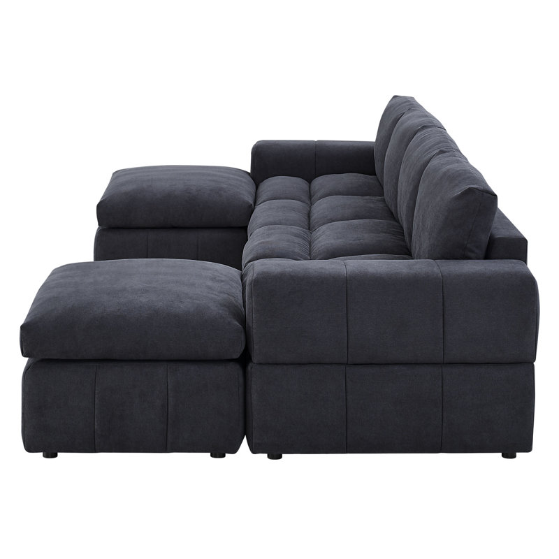 Canapé modulaire réversible avec repose-pieds Enyart, Polyester gris foncé