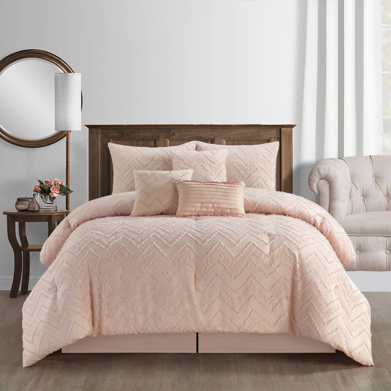 Ensemble d'édredon en microfibre 7 pièces Farisa, Rosé, Édredon de grande taille et 6 pièces supplément