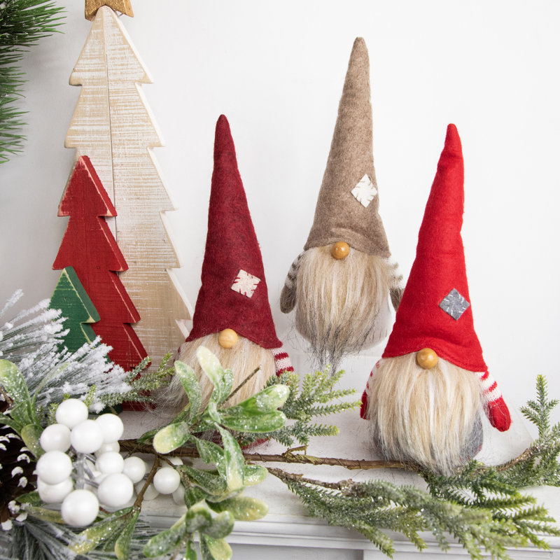 Ensemble de 3 gnomes de Noël ronds et gris à barbe grise 10,5 po