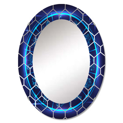 Horoscope néon bleu profond avec signes du zodiaque - miroir mural moderne