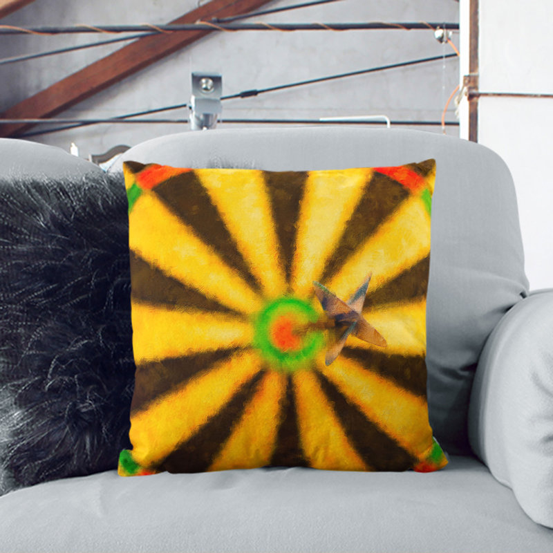Bulls Eye Dartboard Painting Square Throw Cushion, Stone, 55cm H x 55cm W x 20cm D