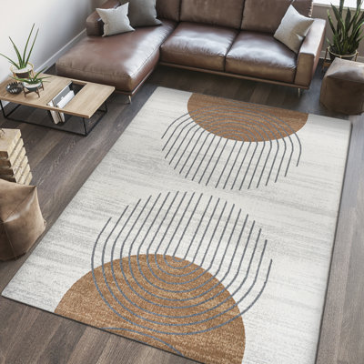 Lakysha Geometric Modern Low-Pile Machine-Washable Cream/Terra Rug