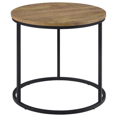 Arrize Mango Round Side End Table, Mango‑Finish Engineered Wood Top with Black Open Circular Metal Base, Rustic Occasional Accent Table for Living Room