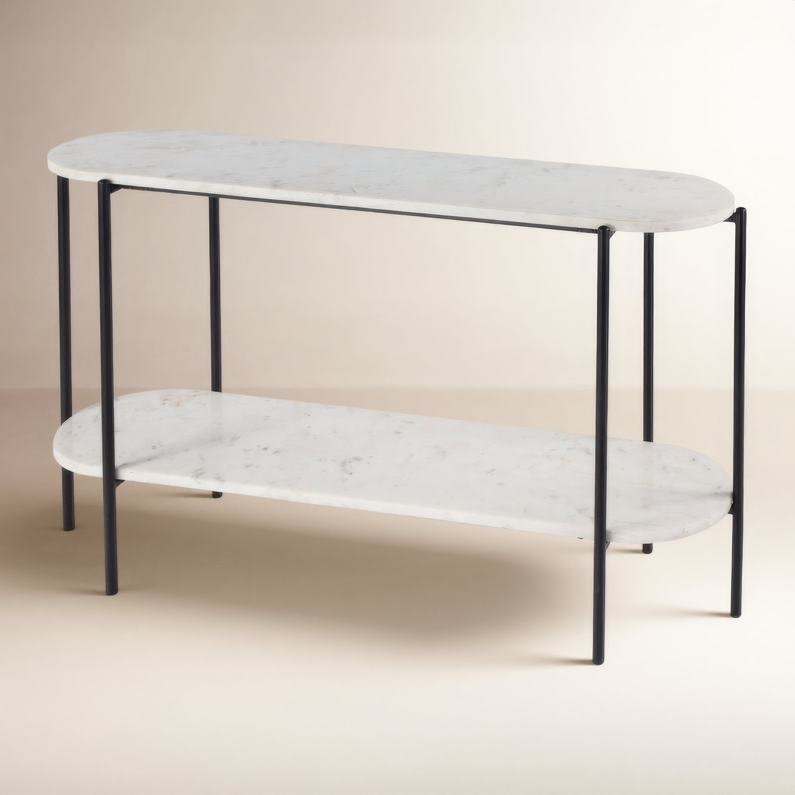 Wilkins 49.5 in. W Elongated Marble and Iron 2-Tier Console Table